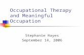 Occupational Therapy and Meaningful Occupation Stephanie Hayes September 14, 2006.