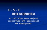 C.S.F RHINORRHEA Lt Col Mian Amer Majeed Classified ENT Specialist MH Rawalpindi.