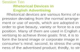 Session Ten Rhetorical Devices in English Advertising Rhetorical devices are various forms of ex- pression deviating from the normal arrange- ment or use.