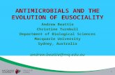 1 ANTIMICROBIALS AND THE EVOLUTION OF EUSOCIALITY Andrew Beattie Christine Turnbull Department of Biological Sciences Macquarie University Sydney, Australia.
