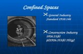 Confined Spaces General Industry Standard 1910.146 General Industry Standard 1910.146 Construction Industry 1926.21(b)(6)1926.3 53(b) 352(g) Construction.