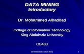 CS 483 Introduction to Data Mining 1 DATA MINING Introductory Dr. Mohammed Alhaddad Collage of Information Technology King AbdulAziz University CS483.