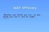 Self Efficacy “Whether you think you can, or you think you can't--you're right.” -Henry Ford.