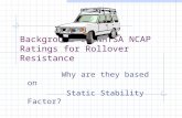 Background to NHTSA NCAP Ratings for Rollover Resistance Why are they based on Static Stability Factor?