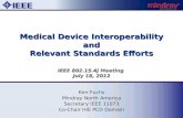 Medical Device Interoperability and Relevant Standards Efforts IEEE 802.15.4j Meeting July 18, 2012 Ken Fuchs Mindray North America Secretary IEEE 11073.