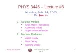 Monday, Feb. 14, 2005PHYS 3446, Spring 2005 Jae Yu 1 PHYS 3446 – Lecture #8 Monday, Feb. 14, 2005 Dr. Jae Yu 1.Nuclear Models Shell Model Predictions Collective.