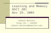 Learning and Memory NSCI 201 Nov 29, 2005 Albert Borroni King 125 / x58345 albert.borroni@oberlin.edu.