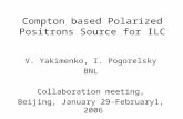 Compton based Polarized Positrons Source for ILC V. Yakimenko, I. Pogorelsky BNL Collaboration meeting, Beijing, January 29-February1, 2006.