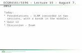 ECGR4161/5196 – Lecture 15 – August 7, 2012 Today: Presentations – SLAM (recorded in two sessions, with a break in the middle). Quiz 13 Discussion - Exam.