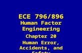 ECE 796/896 Human Factor Engineering Chapter 20 Human Error, Accidents, and Safety.