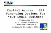 Capital Access: SBA Financing Options for Your Small Business Presented by U.S. Small Business Administration’s Colorado District Office.