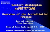 Western Washington University March 9, 2006 Overview of the Accreditation Process Dr. Al Johnson Vice President Date of Full Scale April 7-9, 2008 Northwest.