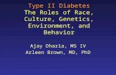Type II Diabetes The Roles of Race, Culture, Genetics, Environment, and Behavior Ajay Dharia, MS IV Arleen Brown, MD, PhD.