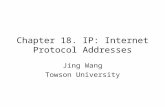 Chapter 18. IP: Internet Protocol Addresses Jing Wang Towson University.