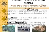 Section 1: Earth’s Crust in Motion How Do Stress Forces Affect Rock?  The movement of earth’s plates creates powerful forces that squeeze or pull the.