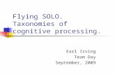 Flying SOLO. Taxonomies of cognitive processing. Earl Irving Team Day September, 2009.