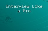 Interview Like a Pro. Successful Interviewing ImportancePreparation Presenting Yourself The Interview Mock Interviews Conclusion.