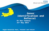 Organ Donation Past, Present and Future Donor Identification and Referral Dr Huw Twamley 21 st May 2013 1 NORTH WEST.