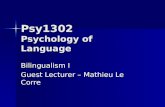 Psy1302 Psychology of Language Bilingualism I Guest Lecturer – Mathieu Le Corre.