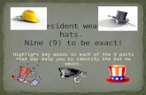 Highlight key words in each of the 9 parts that may help you to identify the hat he wears.