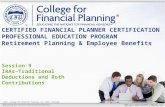 ©2015, College for Financial Planning, all rights reserved. Session 9 IRAs–Traditional Deductions and Roth Contributions CERTIFIED FINANCIAL PLANNER CERTIFICATION.