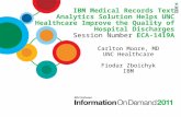 IBM Medical Records Text Analytics Solution Helps UNC Healthcare Improve the Quality of Hospital Discharges Session Number ECA-1419A Carlton Moore, MD.