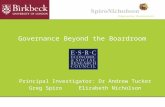 Governance Beyond the Boardroom Principal Investigator: Dr Andrew Tucker Greg SpiroElizabeth Nicholson.