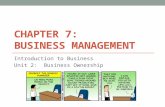 CHAPTER 7: BUSINESS MANAGEMENT Introduction to Business Unit 2: Business Ownership.