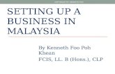 SETTING UP A BUSINESS IN MALAYSIA By Kenneth Foo Poh Khean FCIS, LL. B (Hons.), CLP COPYRIGHT BY KENNETH FOO.