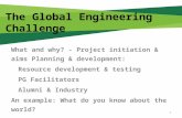 The Global Engineering Challenge What and why? - Project initiation & aims Planning & development: Resource development & testing PG Facilitators Alumni.