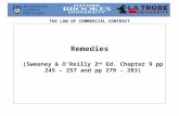 THE LAW OF COMMERCIAL CONTRACT Remedies (Sweeney & O’Reilly 2 nd Ed. Chapter 9 pp 245 – 257 and pp 279 - 283)