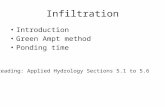 Infiltration Introduction Green Ampt method Ponding time Reading: Applied Hydrology Sections 5.1 to 5.6