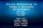Social Networking in Today's Business Environment MIS 304 Dr. Fang 4/27/09 James Olas Jordan Pepper Patrick Fahey Lance Johnson Clarke Ledger.