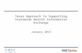 Texas Approach to Supporting Statewide Health Information Exchange January 2013.