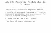 Lab #2: Magnetic Fields due to Currents Learn how to measure magnetic fields Verify biot-savart law/Ampere’s Law by comparing prediction and measurement.