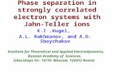 Phase separation in strongly correlated electron systems with Jahn-Teller ions K.I.Kugel, A.L. Rakhmanov, and A.O. Sboychakov Institute for Theoretical.
