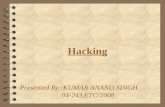 Hacking Presented By :KUMAR ANAND SINGH 04-243,ETC/2008.