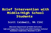 Brief Intervention with Middle/High School Students Scott Caldwell, MA CSAC Wisconsin Department of Public Instruction Safe and Supportive Schools and.