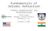 Fundamentals of Seismic Refraction Theory, Acquisition, and Interpretation Craig Lippus Manager, Seismic Products Geometrics, Inc. December 3, 2007.