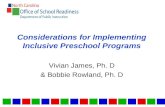 Considerations for Implementing Inclusive Preschool Programs Vivian James, Ph. D & Bobbie Rowland, Ph. D.