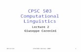 6/2/2015CPSC503 Winter 20071 CPSC 503 Computational Linguistics Lecture 2 Giuseppe Carenini.