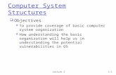 Computer System Structures  Objectives  To provide coverage of basic computer system organization  How understanding the basic organization will help.