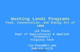 Working Lands Programs Food, Conservation, and Energy Act of 2008 Jim Pease Dept of Agricultural & Applied Economics Virginia Tech Jim.Pease@vt.edu 540/231-4178.
