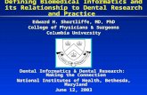 Defining Biomedical Informatics and its Relationship to Dental Research and Practice Edward H. Shortliffe, MD, PhD College of Physicians & Surgeons Columbia.