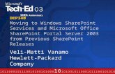DEP340 Moving to Windows SharePoint Services and Microsoft Office SharePoint Portal Server 2003 from Previous SharePoint Releases Veli-Matti Vanamo Hewlett-Packard.