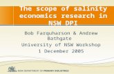 The scope of salinity economics research in NSW DPI Bob Farquharson & Andrew Bathgate University of NSW Workshop 1 December 2005.