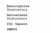 Descriptive Statistics Univariate Statistics Chi Square ANOVA.