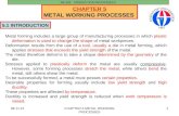 03.06.2015CHAPTER 5 METAL WORKING PROCESSES 1 CHAPTER 5 METAL WORKING PROCESSES 5.1 INTRODUCTION ME 333 PRODUCTION PROCESSES II Metal forming includes.