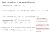 Basic ingredients of a dynamical system State variables : x = (x 1, x 2, …, x n ) Evolution operator Initial condition x i (t 0 ) i=1,…n + Local evolution.