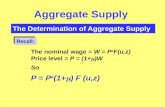 The Determination of Aggregate Supply Aggregate Supply Recall: The nominal wage = W = P e F(u,z) Price level = P = (1+  )W So P = P e (1+  ) F (u,z)